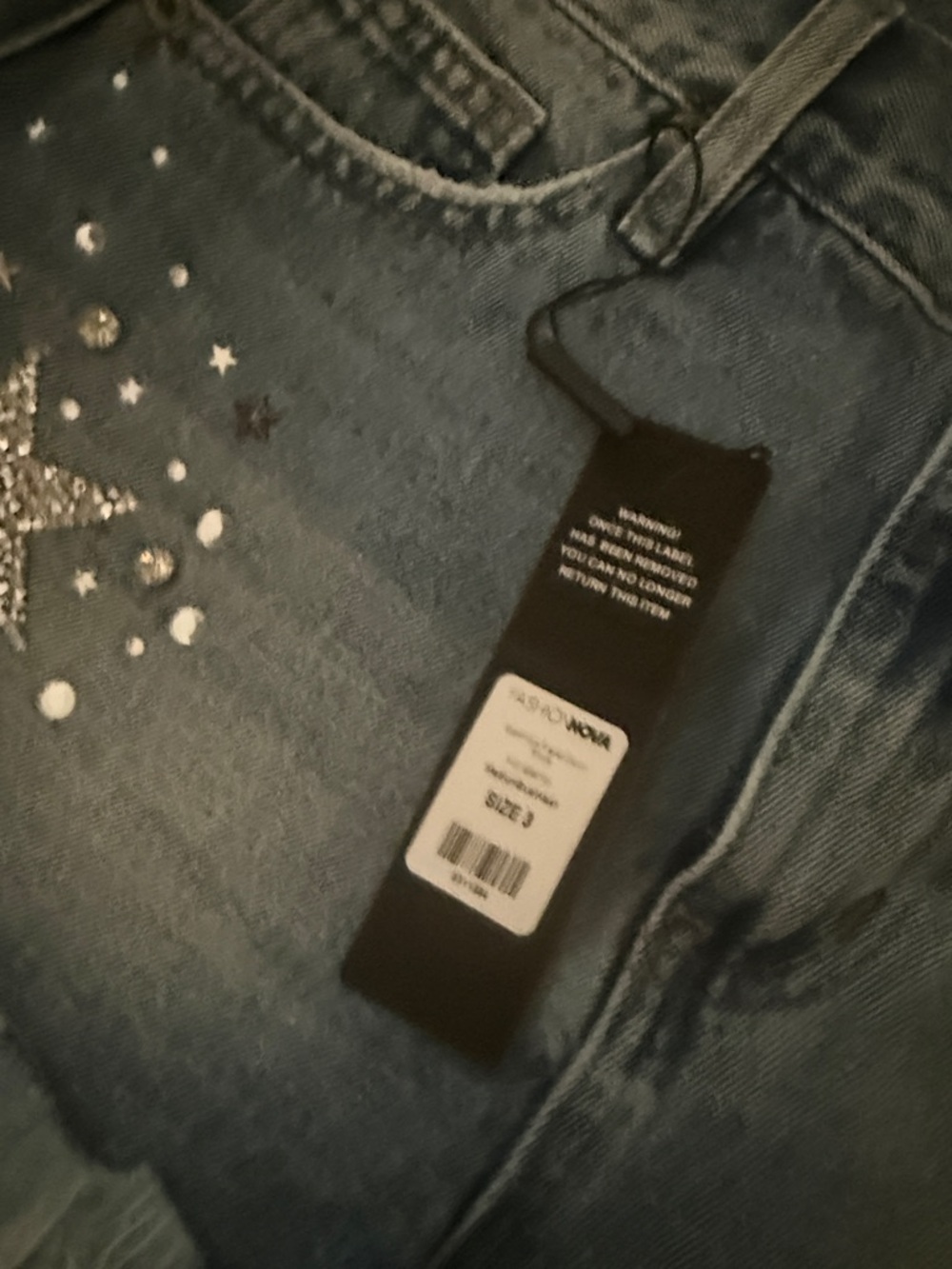 Fashion Nova Light Blue Star-Embellished Denim Shorts - Picture 9 of 9